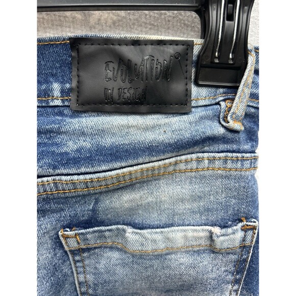 Evolution In Design Jeans Distressed Red Patches Shuttle Skinny Stretch Youth 10 - Picture 7 of 11